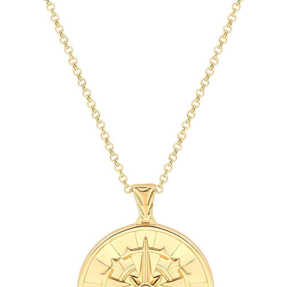 18K Gold Plate Coin Pendant Necklace for Women Dainty Compass Sunflower Necklace